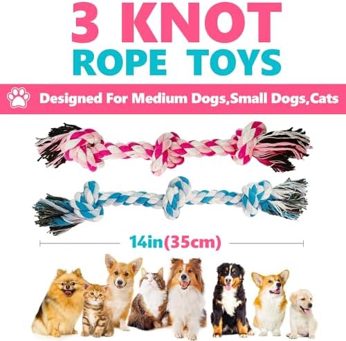 Dog Rope Toys Chew Rope Toy for Medium and Small Dogs Cat Puppy Teeth Cleaning Natural Cotton Dog Pull Rope for Interactive Tug of War Funny (Small 3 Knots (2Pack)) - Image 7