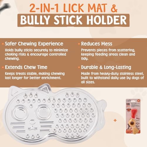 Stainless Steel Lick Mat for Dogs & Cats with Free Bully Stick Holder - Image 2