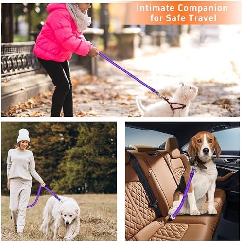 Seyezo Dog Car Seat Belt for Car, 2 Piece Set Retractable Dog Car Harness Adjustable Reflective Dog Seatbelt for Vehicle Headrests, Dog Safety Restraint Seatbelt Heavy Duty& High Elastics, Purple - Image 7