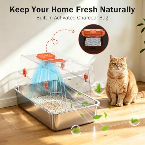 Enclosed Stainless Steel Litter Box with Lid, Extra Large Cat Litter Box - Image 7