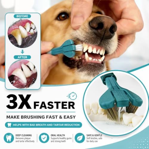 Dog Toothbrush, Finger Toothbrushes, 360 Degree Toothbrush, Triple Head Dog Toothbrushes, Double Head Toothbrush,Cleaning Brushes for Dog Cat Oral Dental Health (8 Pack) - Image 2