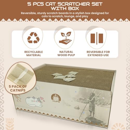 5 Pack Cat Scratching Boards | Reversible Cardboard Cat Scratcher with Catnip | Corrugated Cardboard cat Scratcher | Indoor Cat Scratch Pad | Durable Cat Scratcher Box | 16.34" L x 11.42" W x 5.51" H - Image 2