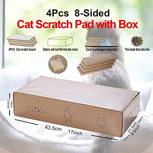 4 Packs in 1 Cat Scratch Pad with Box, Cat Scratcher Cardboard,Reversible,Durable Recyclable Cardboard, Suitable for Cats to Rest, Grind Claws and Play with Scratch Box - Image 2