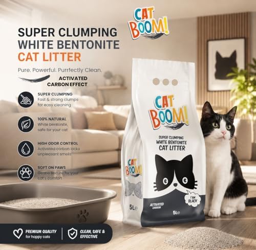 CatBoom Premium White Bentonite Clumping Clay Cat Litter Active Carbon| Super Absorbent Fine Granule Kitty Supplies | 99.5% Dust Free Multi-Cat Formula | Low Tracking Paw-Friendly 18.5 lb - Image 2