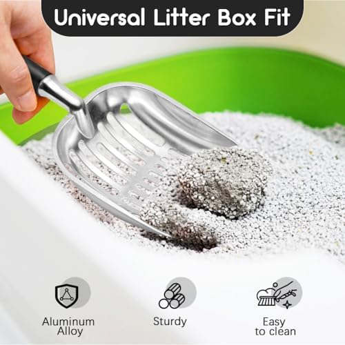 Showvigor Cat Litter Scoop, Metal Cat Scooper, Plastic Handle Scoop, Sifting Shovel – Heavy Duty Aluminum Alloy Litter Box Scoop with Deep Mesh, Design for Easy Waste Removal and Cleaning, (Black) - Image 6