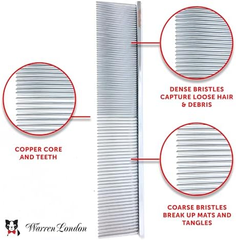 Warren London Cool Cat Greyhound Style Comb – 7.5" Professional Copper Cat Grooming Comb with Fine & Coarse Teeth, Rounded Pins for Detangling/Sensitive Skin, Deshedding & Dematting - Image 2