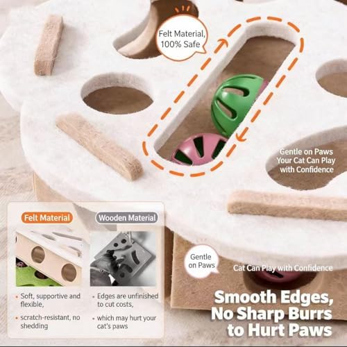 Interactive Cat Puzzle Toy, Cat Scratch Puzzle Enrichment Box with Bell, Felt Maze Box, Mental Stimulation Toy for Cats, Self Play Fun Exercise Hide Seek Moving Cat Toy for Bored Cats - Image 5