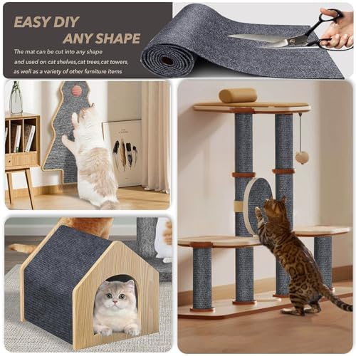78.7"X15.8" Cat Scratching Mat, Self-Adhesive Cat Scratch Carpet, DIY Cats Scratch Furniture Protector for Couch, Sofa, Wall & Door, Durable Furniture Guards Couch Scratcher from Cats Claws, Dark Grey - Image 2