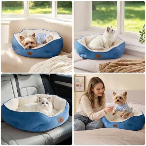 Asvin Small Dog Bed for Small Dogs, Cat Beds for Indoor Cats, Pet Bed for Puppy and Kitty, Extra Soft & Machine Washable with Anti-Slip & Water-Resistant Oxford Bottom, Light Blue, 20 inches - Image 7