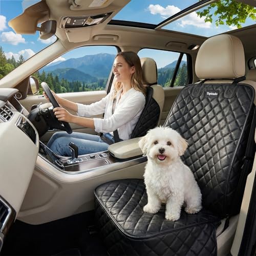 Front Seat Car Cover, PU Leather Dog Car Seat Cover with Side Flaps, Black - Image 7