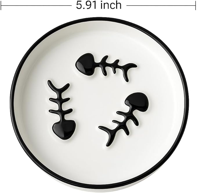 2-Pack Shallow Ceramic Cat Slow Feeder Bowls, Anti-Vomit Food Plates for Whisker Fatigue Relief, Dishwasher Safe, Anti-Acne, Black Chin Prevention, for Dry and Wet Food, Easy Daily Use