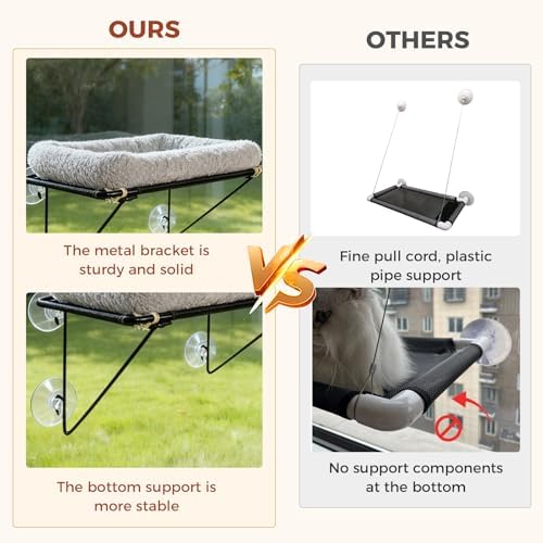 Cat Window Perch, Cordless Cat Hammock Window Seat with Sturdy Metal Frame Supports and 4 Strong Suction Cups (Grey, Short Hair) - Image 7