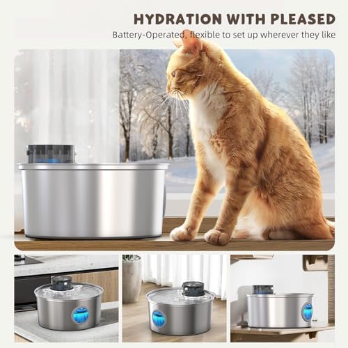 Casfuy PWL-003 Smart Motion Sensor Cordless Stainless Steel Dog & Cat Water Fountain, 108-oz - Image 7