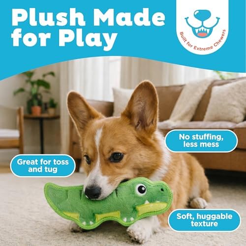 Outward Hound Tough Skinz Dog Toy, Durable Plush with 2X Lining, No Stuffing, Jumbo Squeaker, Alligator, 9.5" - Image 2