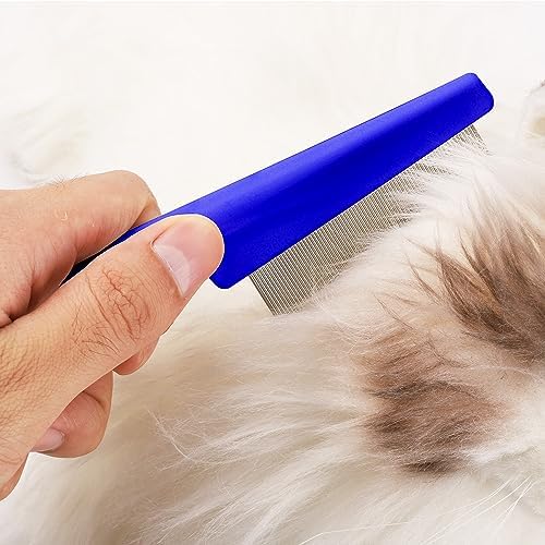 NQEUEPN Pet Hair Comb, 2 in 1 Multifunctional Pet Hair Comb for Grooming and Dehairing, Flea and Tear Stain Removal, Stainless Steel and ABS Material, Pack of 2, Blue - Image 7