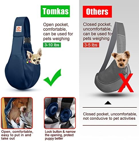 Tomkas Small Dog Sling Carrier - Zipper Pocket & Adjustable Strap - for 3-10 lbs Pets(Dark Blue) - Image 7