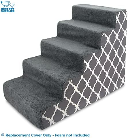 Best Pet Supplies Foam Pet Steps Cover for Small Dogs and Cats, Portable Ramp Stairs for Couch, Sofa, and High Bed Climbing (Cover Only) - Gray Lattice, 5-Step (Cover Only) - Image 2