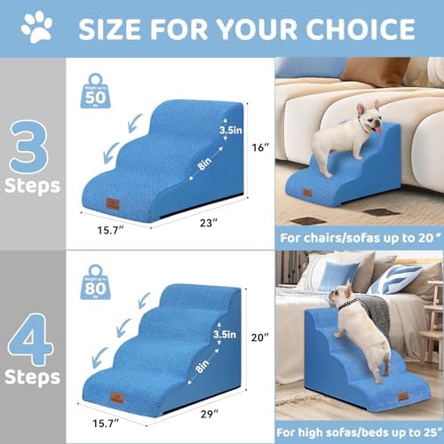 Zerbuger Dog Ramp and Stairs for Bed, Blue 4 Steps 20" H, Nonslip Cover - Image 7