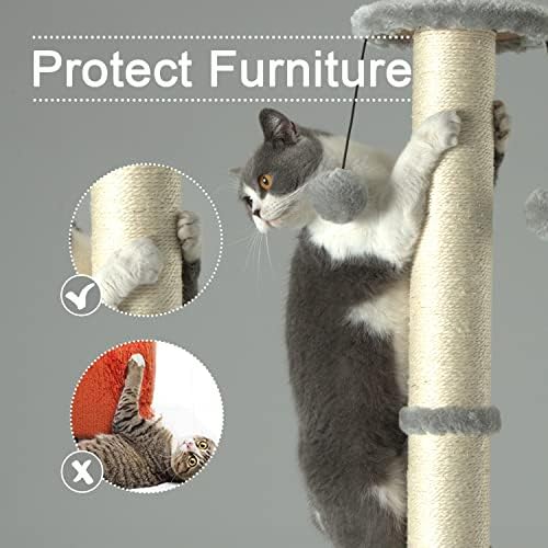 PEEKAB 32" Tall Cat Scratching Post Sisal Scratch Posts with Hanging Ball and Self-Massage Brush Vertical Scratcher for Indoor Cats and Kittens Light-Gray 32inches - Image 2
