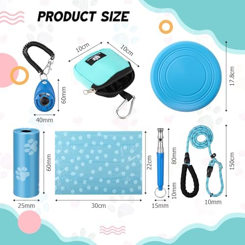 Sadnyy Dog Training Kit Treat Pouch with Clip Pet Training Clicker Silent Whistle Poop Bag 5 ft Leash Flying Disc for Puppy Dog Pet Behavior Aids Trick - Image 2