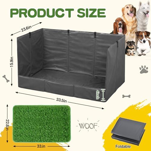 33.5"×23.6"×15.9" High Walls Dog Potty Tray with Artificial Grass, Foldable Dog Pee Pad Holder with 4-Inch Baffle, Waterproof Indoor Dog Litter Box for Small to Medium Pets - Image 2