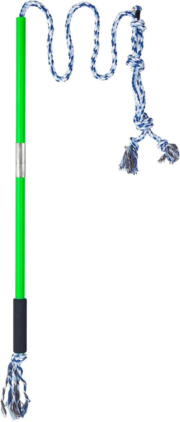 Interactive Flirt Pole Toy for Dogs Chase and Tug of War,Durable Teaser Wand with Pet Fleece Rope Tether Lure Toy to Outdoor Exercise & Training for Small Medium Large Dogs (Blue White)