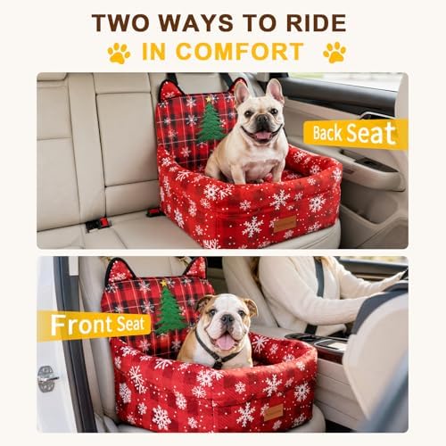 Dog Booster Car Seat with Memory Foam, 6" Elevated Cushion for Small Dogs Up to 35lbs, Washable Cover, Storage Pocket,Safety Belt, Fits Front & Back Seat - Image 2
