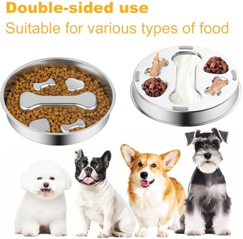 Stainless Steel Slow Feeder Dog Bowls,Slow Food Bowl for Dog & Cat - 2 Cups Capacity,Bone-Shaped Design Pet Food Holder,Metal Non-Slip Lick Plate,Puzzle Maze Dish for Small Sized Breeds - Image 7