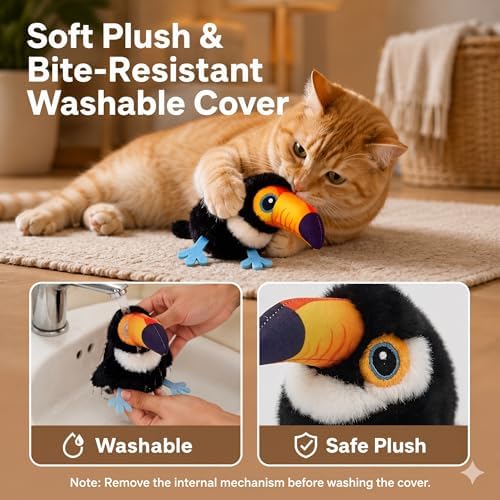 Flapping Bird Cat Toy, Toucan Plush Touch Activated Bird Chirp Cat Toy with Refillable Catnip, USB Rechargeable Interactive Kitten Exercise Toy,4.92"(No Flying) - Image 7