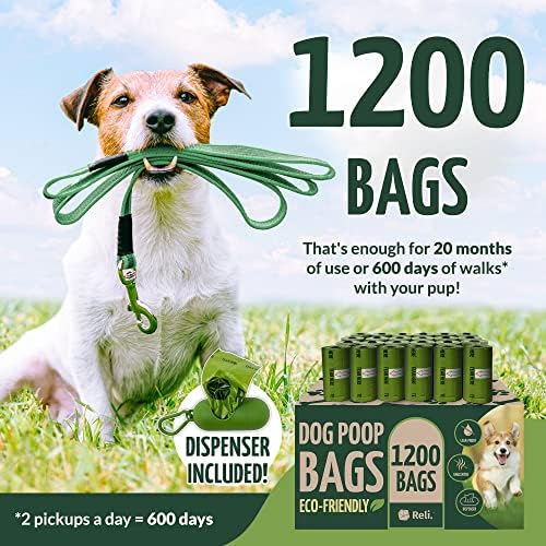 Reli. Biodegradable Dog Poop Bags w/Holder (1200 Count - 80 Rolls Bulk) - Image 2