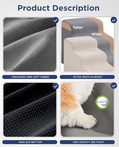 Gray Curved Dog Stairs Ramp for High Beds 28.7" H, 5-Step Dog Steps for Small Dogs and Cats, Pet Stairs for High Bed Climbing, Non-Slip Balanced Pet Step - Image 7