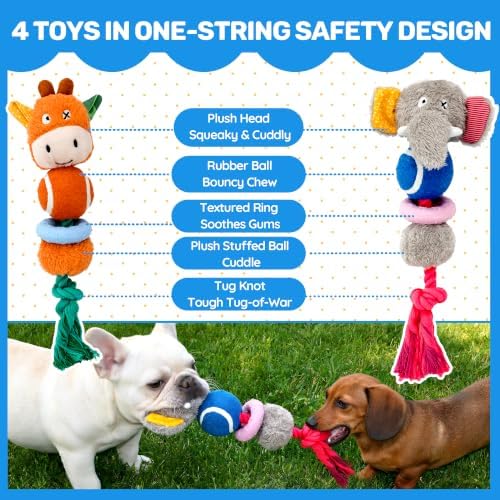 LECHONG 2-Pack Puppy Rope Teether Strings 4-in-1 Tug Toy for Small Dogs - Image 2