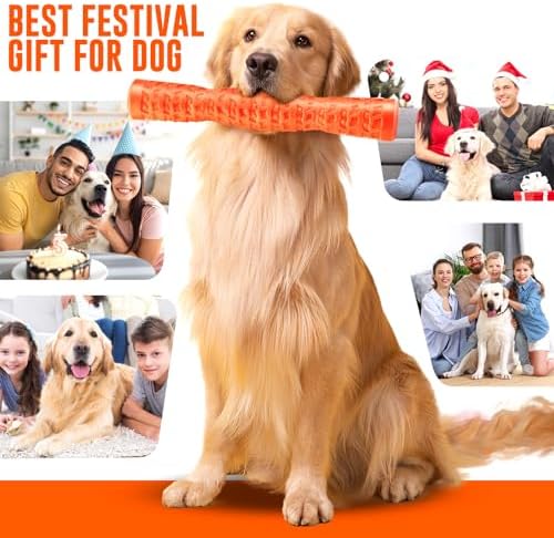 LOYEE Dog Squeaky Toys Interactive Dog Toys for Aggressive Chewers Tough Rubber Chew Toys for Medium/Large Breed, Indestructible Puppy Chew Toys for Teething (Orange) - Image 7