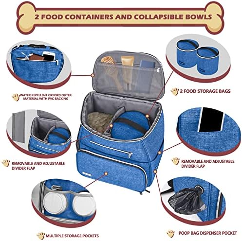 BAGLHER丨Dog Travel Bag Backpack, Airline Approved Pet Supplies Backpack, Dog Travel Bag with 2 Silicone Collapsible Bowls and 2 Food Baskets Blue - Image 2