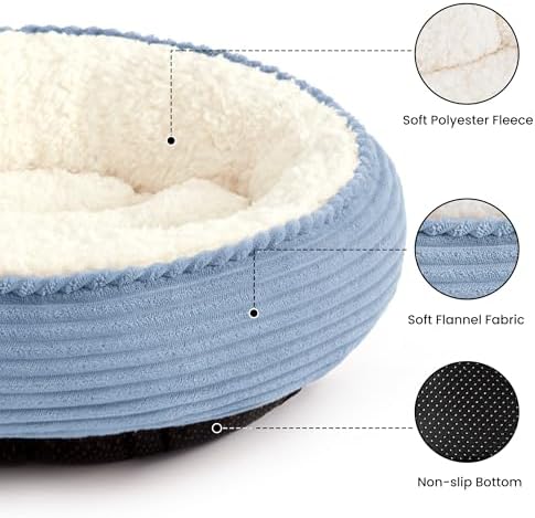 Love's cabin Round Donut Cat and Dog Cushion Bed, 24in Pet Bed for Small or Medium Dogs, Anti-Slip & Water-Resistant Bottom, Soft Durable Fabric Pet Beds, Washable Calming Cat Bed Sky Blue - Image 2