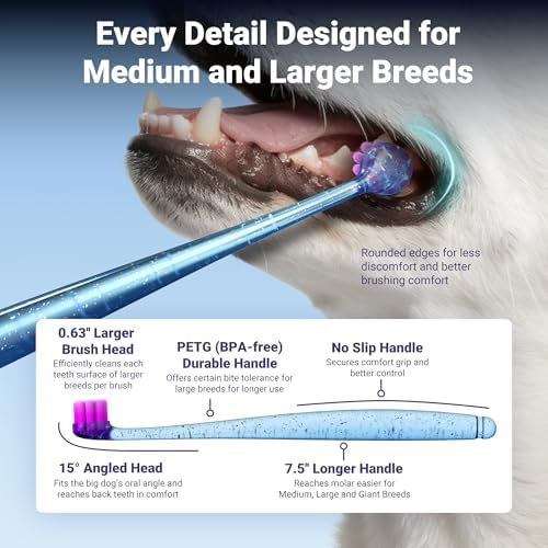 Dog Toothbrush for Medium and Large Dogs&Cats, 2pcs, Ultra Soft Bristle, Long-Lasting Handle, Pet Tooth Brush and Dental Care Kit, Super Thin Bristle Gentle on Gum for Sensitive Pets, Blue - Image 2