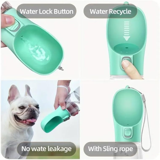 Leak-Proof Portable Dog Water Bottle with Built-in Bowl | Travel Pet Water Dispenser for Hiking, Walking & Outdoor Use | One-Hand Operation (Green) - Image 2