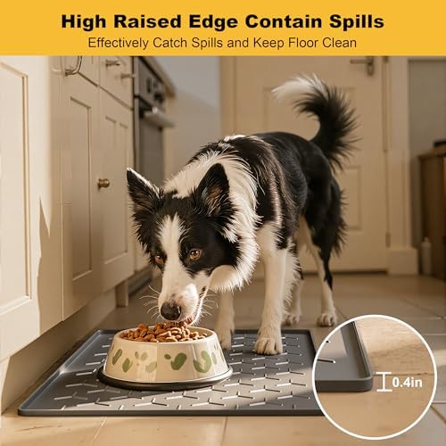 Pieviev Silicone Dog Cat Food Bowl Mat, Waterproof Raised Edge, 34'' x 22'' - Image 2