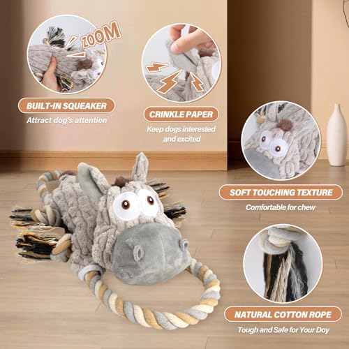 Drmstow Large Squeaky Dog Toys for Aggressive Chewers,Interactive Tug of War Puppy Toys with Pull Rope,Tough Plush Pet Dog Chew Toys for Small, Medium and Big Dogs - Image 2