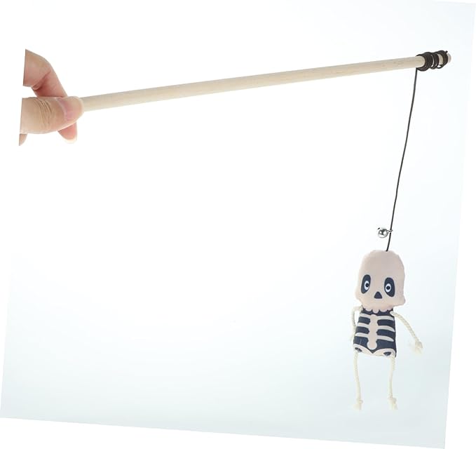 POPETPOP 2pcs Halloween Cat Teaser Toys Interactive Plush Kitten Stick Cute Ghost Skull Design for Engaging Playtime for Indoor Cats and Kittens