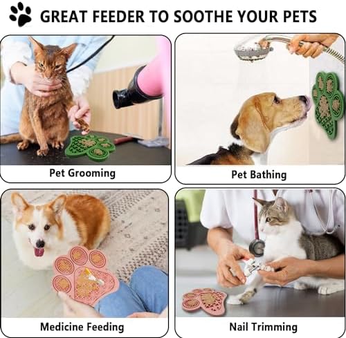 2-Pack Premium Lick Mats for Dogs & Cats | Slow Feeder mat with Suction Cups | Bathing, Grooming & Nail Trimming Aid | Food-Grade Non-Toxic Silicone (Pink & Green) - Image 2