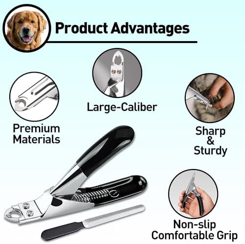 Dog Nail Clippers | Dog Nail Trimmer with Nail File and Safety Guard for Large Breed Dog | Injury-Free Grooming Tool for Pets (Black) - Image 2