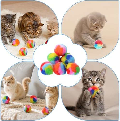 40 Pcs Soft Plush Cat Ball 1.7Inch Rainbow Pom Pom Cat Toy Balls Fuzzy Kitty Chase Yarn Puffs for Pet Interactive Playing Exercising Training Assorted Color Lightweight - Image 7