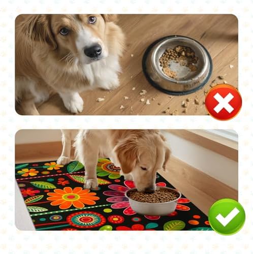 HOMETITUTE Pet Food Mat Vibrant Floral Bowl Placemat 20 x 12 Inch - Image 7