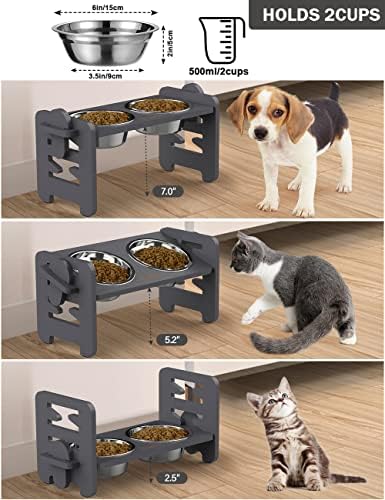 Vantic Elevated Dog Bowls, Raised Dog Bowl Stand Adjustable Small, Gray - Image 2