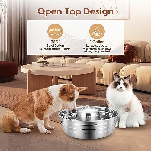 Ofat Home Dog Water Fountain, 128oz/1Gal/3.78L Stainless Steel Pet Water Fountain, Large Dog Water Fountain, Easy to Assemble and Clean with Ultra-Quiet Pump for Cat, Dogs, Multiple Pets - Image 2
