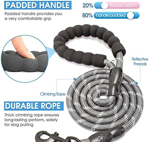 BAAPET 2/4/5/6 FT Dog Leash with Comfortable Padded Handle and Highly Reflective Threads for Small Medium and Large Dogs (6FT-1/2'', Grey) - Image 2