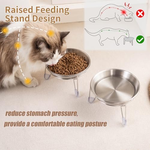 Elevated Cat Bowls,6.7" Extra Wide Raised Stainless Steel Cat Food Bowls with Anti-Slip Metal Stand Whisker Friendly Water Dishes for Indoor Cats and Small Dogs-2pack - Image 2