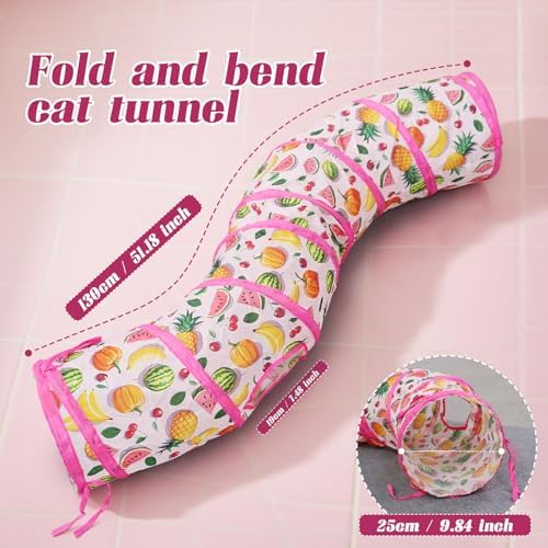 Andiker Cat Tunnel for Indoor Cats, 45" Long Rainbow Collapsible Kitten Tube with a Fun Ball and 2 Holes Cat Play Tunnel, Rabbit Tunnel for Kittens Exercising Hiding Training and Running (S Pink) - Image 2