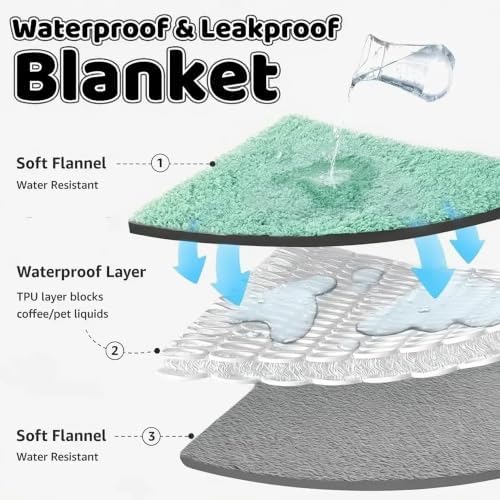 Waterproof Green Dog Blanket Reversible Pet Bed Cover Puppy Throw Blankets Leakproof Sofa Couch Cover Cat Pet Jacquard Blanket for Warm Fluffy Washable Mat-Green,L-65x57in - Image 2
